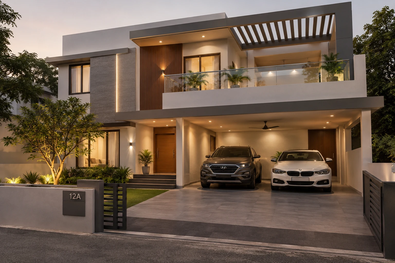 Aspen Villas illustrative evening exterior with warm interior lighting