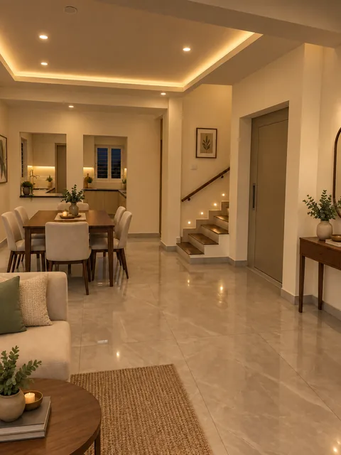 AI-generated furnished living, dining and kitchen concept for Property 1